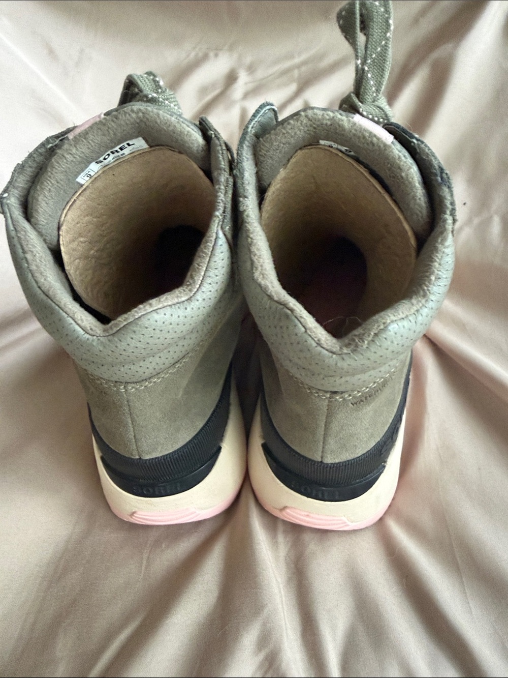 Sorel Olive Green Suede Lace-Up Boots with Pink Accents - Picture 6 of 6